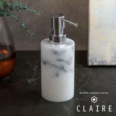 ソープディスペンサー ボトル 筒形 天然大理石 160ml マーブル柄 ホワイト クレア [66731]【 ディスペンサー マーブル柄 ソープボトル ハンドソープ 洗剤 液体 容器 ポンプ おしゃれ シンプル 高級感 西海岸 北欧 雑