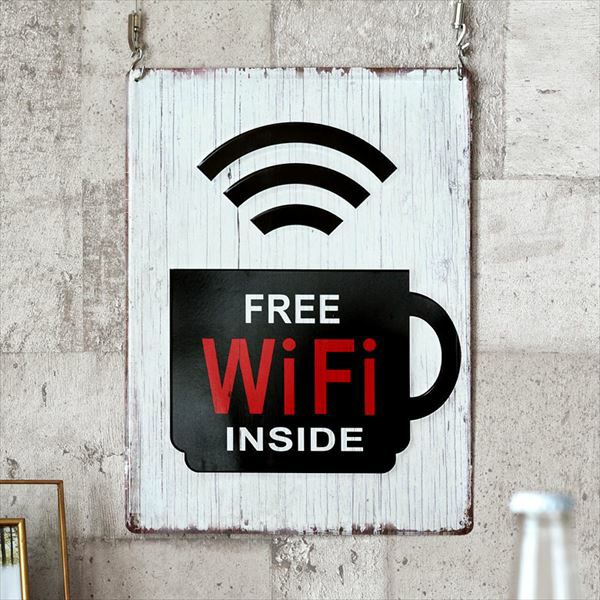 ブリキ看板 Wi-Fi プレート Eタイプ (コーヒーカップ) 縦向き [66792]【 サインプレート ブリキプレート サインボード WiFi  ワイファイ 店舗用 看板 サビ 錆 ユーズド 木目調 インテリア 雑貨 レトロ ヴィンテージ アンティーク アメリカン アメリカン雑貨 西海岸 男前  ...