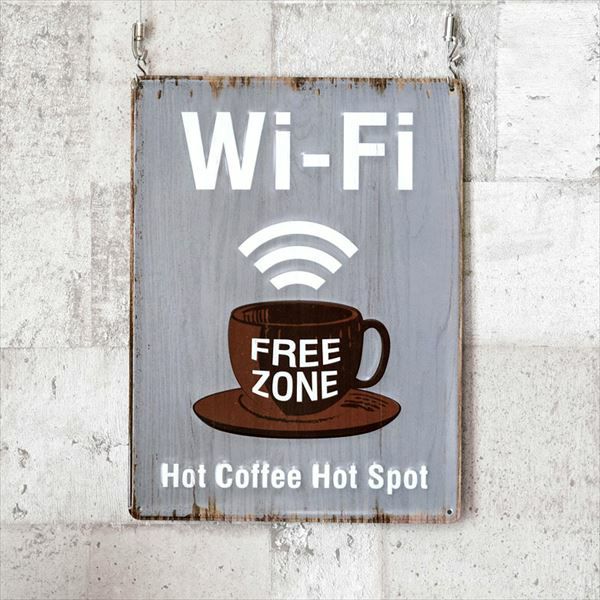 ブリキ看板 Wi-Fi プレート Jタイプ (コーヒーカップ) 縦向き [66798]【 サインプレート ブリキプレート サインボード WiFi  ワイファイ 店舗用 看板 サビ 錆 ユーズド 木目調 レトロ ヴィンテージ アンティーク アメリカン 雑貨 アメリカン雑貨 西海岸 男前 】 | 生活 雑貨 ...