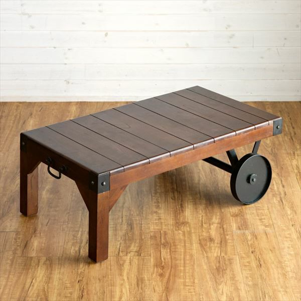 センターテーブル トロリーテーブル 木製 アイアン 車輪 移動可能 幅約 