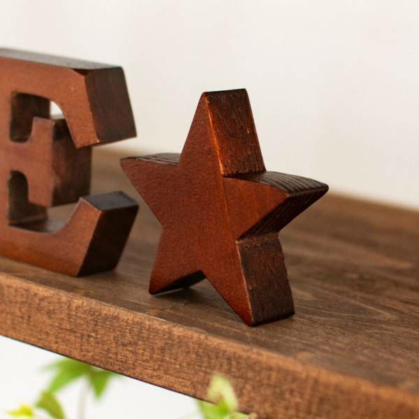 木彫りのアルファベット文字オブジェ 記号 star ブラウン アイボリー