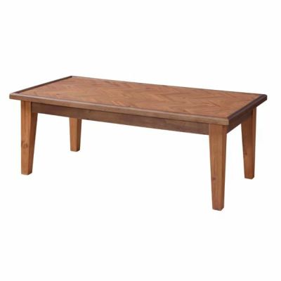 テーブル 天然木 ヘリンボーン柄 110cm × 55cm 組立品  [91258]【 コーヒーテーブル ローテーブル リビングテーブル おしゃれ 西海岸 北欧 ヴィンテージ 】