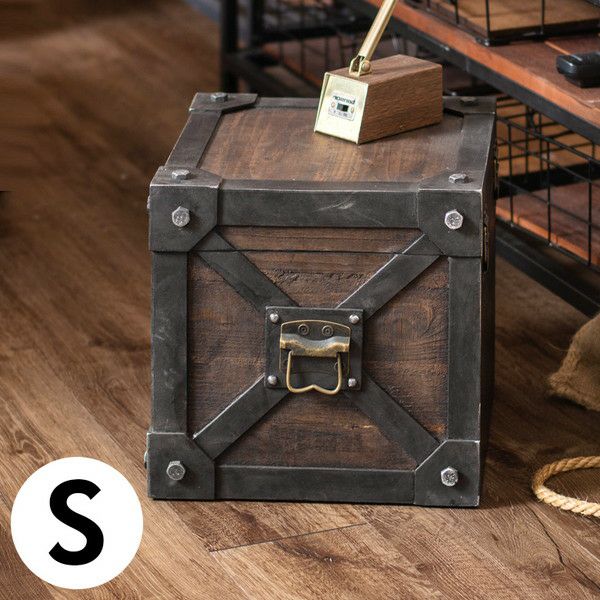 木箱　アンティーク　ウッドボックス 収納ボックス アンティーク風 木製 蓋付き 幅33cm 奥行32cm 高さ30cm