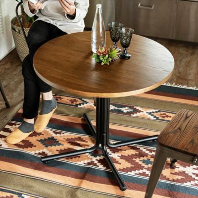 カフェ風テーブル 木製 スチール ブラウン ラウンド 直径80cm [91359] 【 カフェテーブル ダイニングテーブル カウンターテーブル 食卓 一本脚 丸形 2人掛 2人用 おしゃれ カフェ バー 飲食店 レストラン 西海岸 北