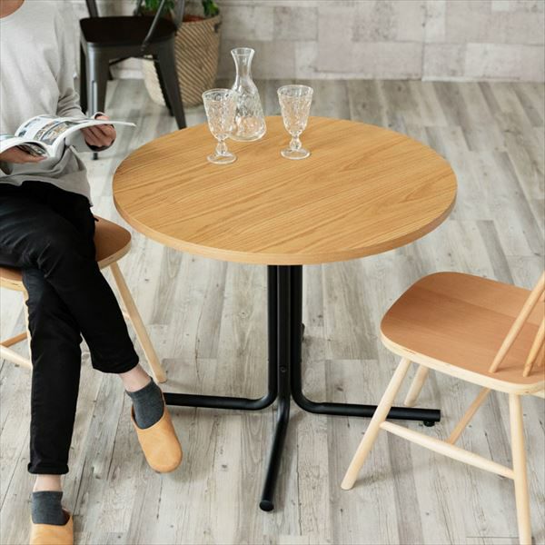 カフェ風テーブル 木製 スチール ナチュラル ラウンド 直径80cm [91360 
