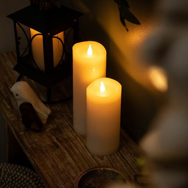 キャンドル型LEDライト エンキンドル ラスティクピラー 3x7 ブラウン