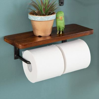 アイアンハンガー トイレットペーパーホルダー ラージ 木製 アイアン 棚付き  [94202]【 天然木 シェルフ トイレ 鉄製 シンプル おしゃれ ロートアイアン 】