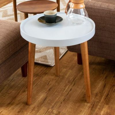 テーブル 円形 木製 直径45cm ホワイト  [91399]【 トレー コーヒーテーブル サイドテーブル おしゃれ レトロ インテリア 天然木 】