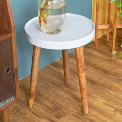 テーブル 円形 木製 直径35cm ホワイト  [91400]【 トレー コーヒーテーブル サイドテーブル おしゃれ レトロ インテリア 天然木 】