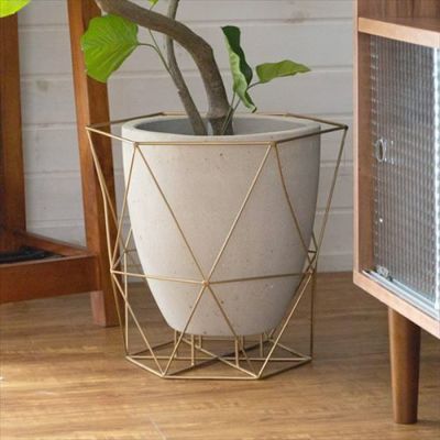 植木鉢 鉢カバー 直径40cm セメント アイアン  [98921]【 ポット ガーデン雑貨 インテリア ゴールド グレー 大きめ インテリア 】