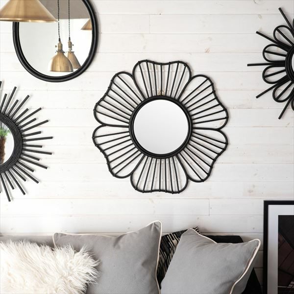 ミラー 鏡 フラワーB 壁掛け ラタン 直径約65cm ミラー部分径26cm