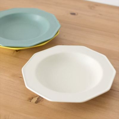 中皿 23.6cm 陶器製 10角皿 お皿 プレート  [92082-wh 92082-ye 92082-gr]【 食器 丸皿 中皿 プレート皿 十角皿 変形皿 10角プレート おしゃれ 北欧 】