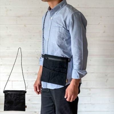 サコッシュ 黒 メンズ レディース パラフィン加工 [90048]【 ポケット付き ショルダーバック 無地 調節可 日本製 コットン おしゃれ 】
