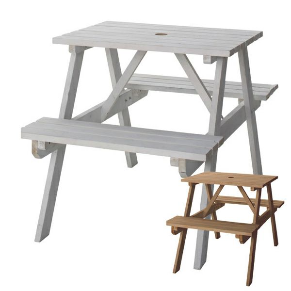 テーブル＆ベンチ アウトドア 天然木 ブラウン 4人掛け [91234-br