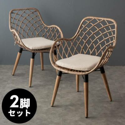 アームチェア BALERINA ラタンチェアー メッシュデザインAタイプ ラタン製 木製脚 肘掛け 取り外しクッション座面 座面高39cm 2脚セット 椅子 ダイニングチェア 肘付椅子 ラタン家具 籐 籐椅子 籐家具 一人掛け 西海