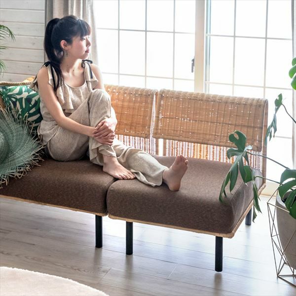 ラタンソファー(中央) ブラウン 脚付き 脚取り外し可 3P使用可 [91420