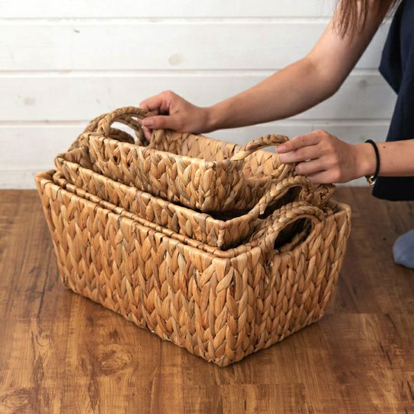 かごバスケット 持ち手付き スクエア型 深型 Lサイズ ウォーター