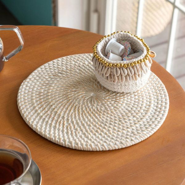 バリ島雑貨 カラーランチョンマット 丸型 バリ島小物 ラタン