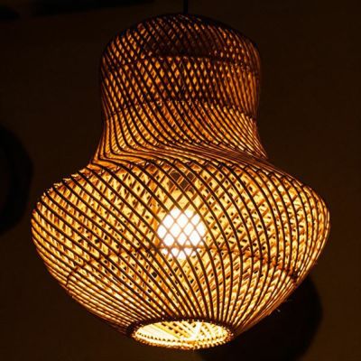 ペンダントライト リゾート 照明 ライト ランプシェード ラタン製 ひょうたん型 1灯 口金E26 60W LED 対応 径35cm 高さ38cm [13867]【 天井照明 インテリア照明 照明 ランプ シェードペンダント照明 照明器具 吊り下
