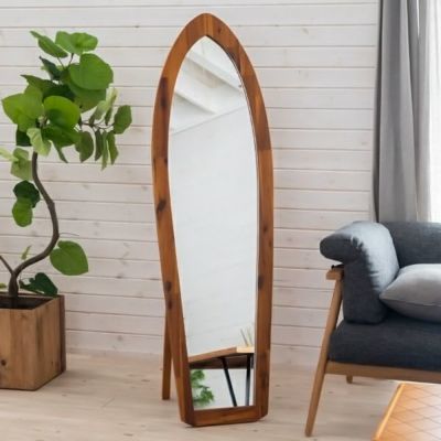 ミラー スタンドミラー 高さ160cm 木製 飛散防止ミラー  [91432]【 サーフボード アカシア 天然木 鏡 西海岸 サーフ おしゃれ 】