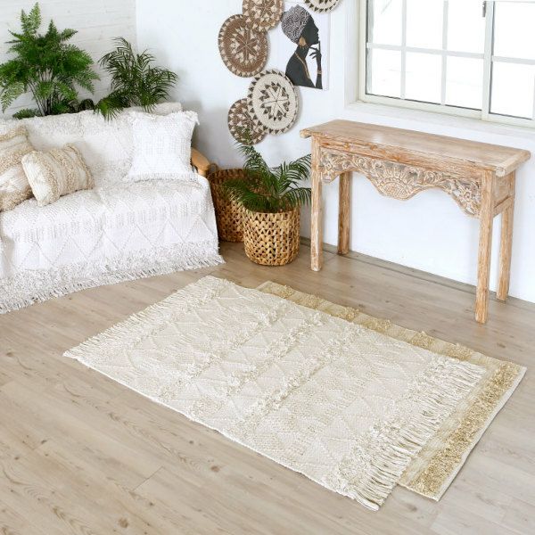 ラグ ラグマット ホワイト ボヘミアン 100×140cm ホワイト