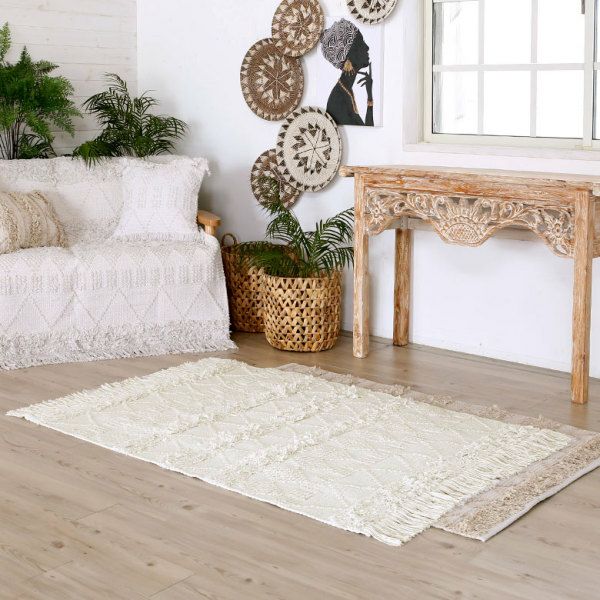 ラグ ラグマット ホワイト ボヘミアン 100×140cm ホワイト