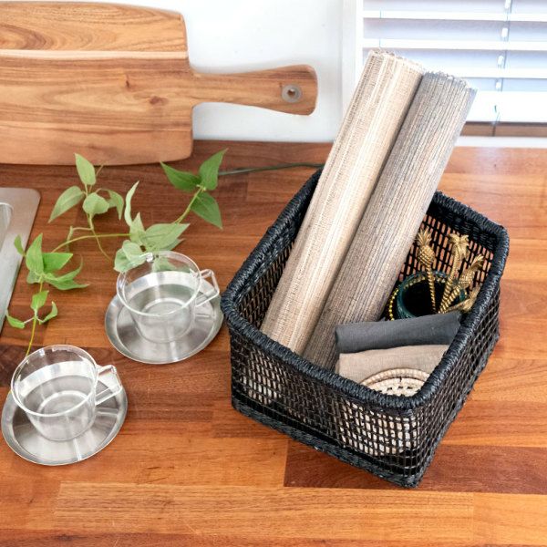 バスケット かご シーグラス 透かし編みバスケット ブラック Mサイズ