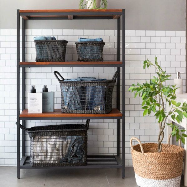 バスケット かご シーグラス 透かし編みバスケット ブラック Mサイズ