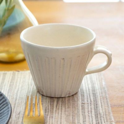 マグカップ 信楽焼 カップ ホワイト 縞模様  [90094]【 焼物 粉引 白 和 ドリンク 日本製 丸十製陶 】