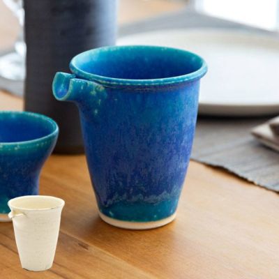 注器 信楽焼 酒器 ホワイト ブルー  [90095]【 焼物 粉引 青 日本酒 片口 日本製 丸十製陶 】
