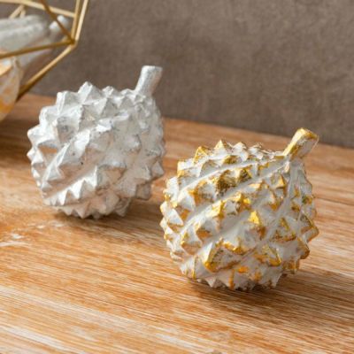 オブジェ ウッド 木製 木彫り 天然木 ドリアン 野菜 シルバー 銀 ゴールド 金 W 10cm D 8.5cm H 8.5cm [13904]【 置物 インドネシア バリ ハロウィン クリスマス ディスプレイ オーナメント インテリア 店舗 リゾー