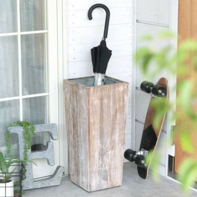 傘立て スリム 角型 古木風仕上げ 木製 ホワイトウォッシュ W 約 24.5cm D 約 24.5cm H 約 55cm  [51257-wh]【 カサ立て 傘たて アンブレラスタンド アンブレラホルダー アンティーク風 リサイクルウッド 店舗用 業