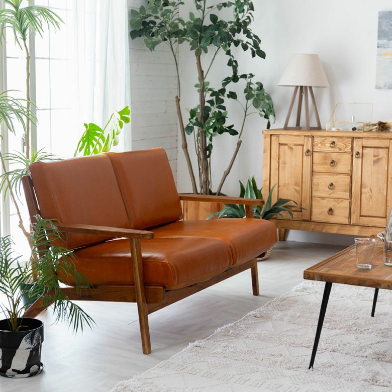 ソファ 1人掛け 本革 木 幅 69cm キャメル ブラウン [91480]【 レザー