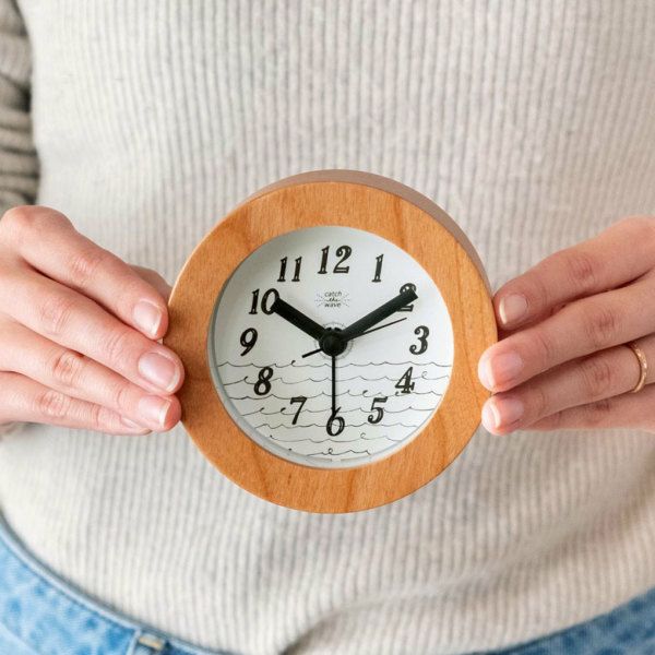 時計 置時計 丸型 直径10cm 木 ガラス ブルー ネイビー ホワイト