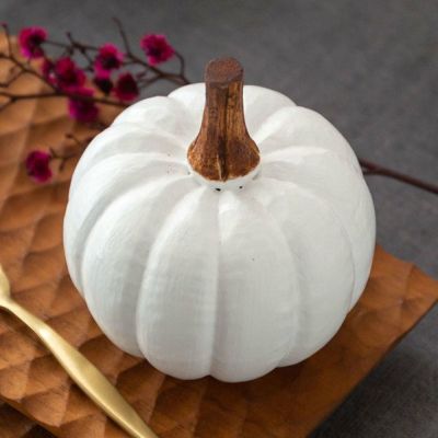 オブジェ パンプキン Sサイズ ホワイト 白 ハロウィン クリスマス W 10cm H 8cm D 11cm  [13963]【 飾り 木彫り DIY かぼちゃ 置き物 デコレーション コーディネート ハンドメイド ナチュラルシック おしゃれ 北欧 