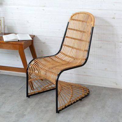 チェア ラタンチェア ラタン 籐 スチール 1脚 ナチュラル ベージュ ブラック 約 W 49cm D 69cm H 90cm 座面高 40cm  [13957-bk]【 椅子 ダイニングチェア ラウンジチェア ロッキングチェア 一人用 オブジェ 店舗 家