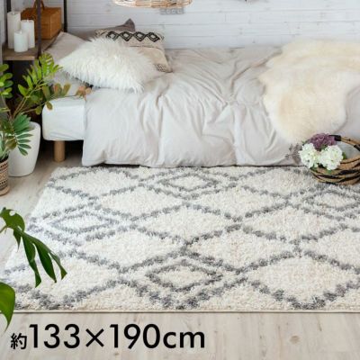 ラグ ラグマット 130×190cm エジプト製 ベニオワレン風 ホワイト [eg84040]【 カーペット おしゃれ シャギー 長方形 絨毯 じゅうたん オールシーズン 春 夏 秋 冬 130cm エスニック アジアン アジア モロッカン モ