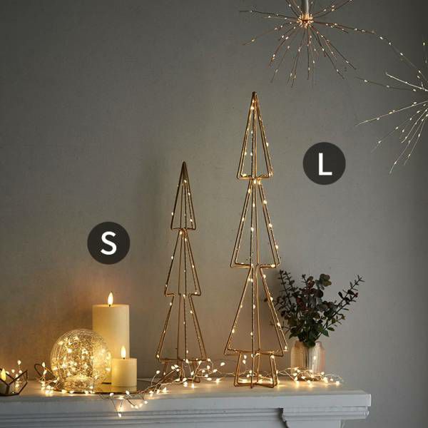 クリスマスツリー ワイヤーアート ツリー形 LED ゴールド 高さ 44 cm