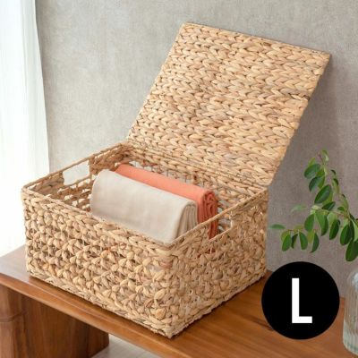 かご バスケット ウォーターヒヤシンス Lサイズ ふた付き 約 W 43cm D 35cm H 23cm  [51279]【 カゴ 収納かご 収納バスケット 収納ボックス 荷物 おもちゃ 雑貨 衣類 収納 入れ ケース ハンドル 持ち手 付き おしゃ