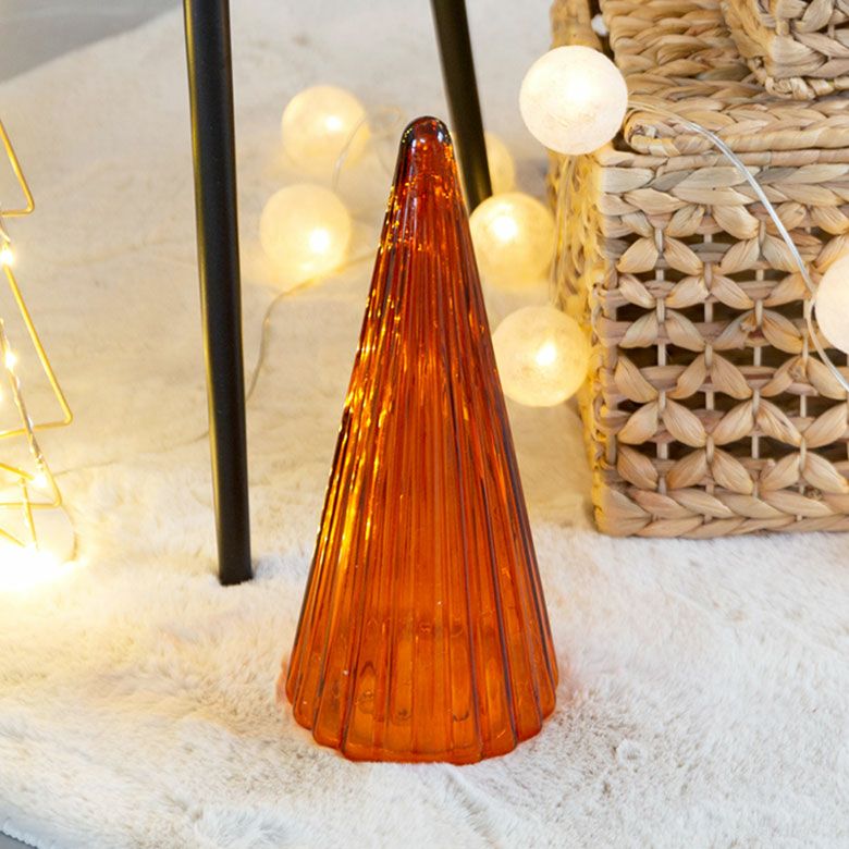 クリスマスツリー 卓上型 ガラス LED アンバー グリーン 高さ 33 cm