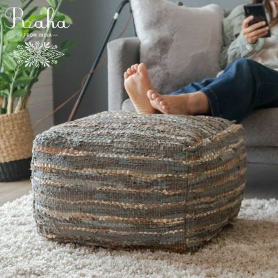 プフ クッション オットマン スツール グレー  W 55cm D 55cm H 37cm  [34442-gy]【 raha ラーハ フロアクッション ダイヤ柄 椅子 チェア 座椅子 四角 スクエア おしゃれ かわいい BOHO ナチュラル 北欧 リゾート モ