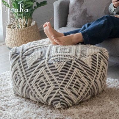プフ クッション オットマン スツール ブラック 黒 W 55cm D 55cm H 37cm  [34439-bk]【 raha ラーハ フロアクッション ダイヤ柄 椅子 チェア 座椅子 四角 スクエア おしゃれ かわいい BOHO ナチュラル 北欧 リゾー