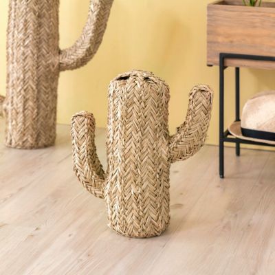 オブジェ サボテン Sサイズ シーグラス スタンド W 31cm D 14cm H 35cm  [51285]【 置物 ディスプレイ オーナメント ハット 帽子 置き インテリア デコレーション さぼてん ボタニカル ハンドメイド おしゃれ 北欧 