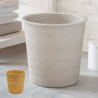 ゴミ箱 ダストボックス おしゃれ バスケット かご カゴ ラタン 籐 ホワイト ナチュラル 約 W 27.5cm D 27.5cm H 28cm  [13976]【 ごみ箱 丸型 円形 丸い プランターカバー 7号鉢 スリッパ 荷物 おもちゃ 入れ リビン