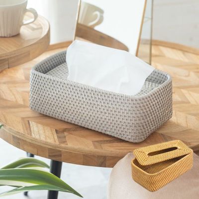 ティッシュケース ティッシュボックス おしゃれ 蓋付き 落とし蓋 ラタン 籐 ホワイト ナチュラル 約 W 26cm D 14.5cm H 9cm  [13977]【 ティッシュ ケース ボックス 入れ カバー ふた フタ 付き 落とし リビング ダ