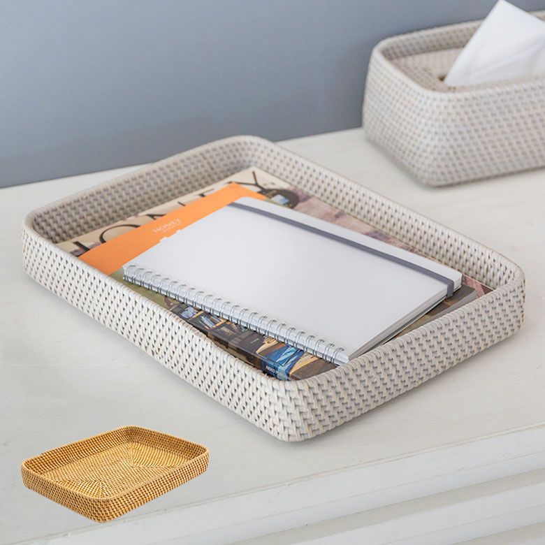 トレイ トレー Lサイズ ボックス ケース ラタン 籐 ホワイト