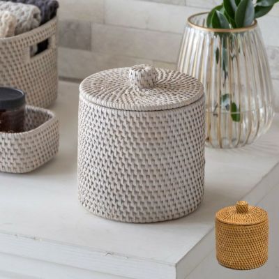 トイレットペーパーケース かご 籠 カゴ ボックス ケース ラタン 籐 ホワイト ナチュラル 約 W 14cm D 14cm H 15.5cm  [13981]【 小物 アクセサリー ロールペーパー 入れ トレイ キッチン リビング アメニティ 北欧 