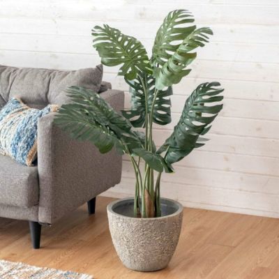 フェイクグリーン モンステラ 高さ 100 cm  鉢付き 観葉植物 グリーン [91504]【 インテリアグリーン ポット付き ワイヤー入り 針金入り ボタニカル インテリア おしゃれ ナチュラル リビング 寝室 玄関 カフェ 店舗