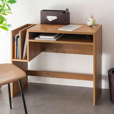 デスク 木製  W 90 × D 35 × H 72 cm コンセント付き ブラウン [91509]【 パソコンデスク 机 PCデスク スリム ウッド 収納 おしゃれ シンプル ナチュラル 奥行き浅め 在宅勤務 リモートワーク テレワーク リビング