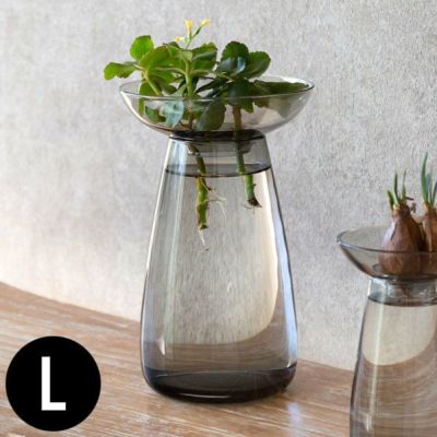 フラワーベース ガラス クリア グレー 直径 12cm 高さ 19cm 830ml [90392]【 花瓶 ラウンド 水耕栽培 水栽培 ハイドロポニック おしゃれ お手入れ簡単 ２パーツ 透明 灰色 ヒヤシンス サボテン 球根 多肉植物 栽培 K